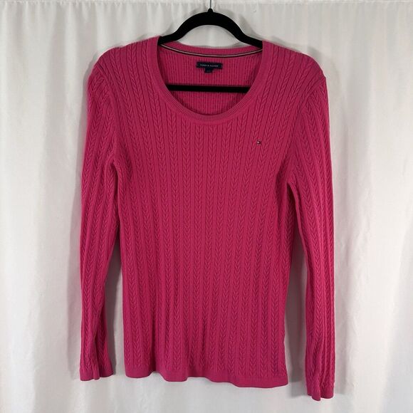 Tommy Hilfiger Sweater Women's Large Pink Crew Neck Long Sleeve 100% Cotton - Picture 1 of 7